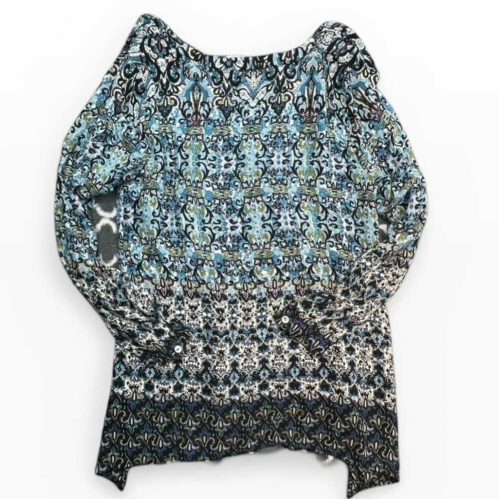J. Jill Blue and Cream Printed V-Neck Long Sleeve Top Size Small P boho - Picture 4 of 7